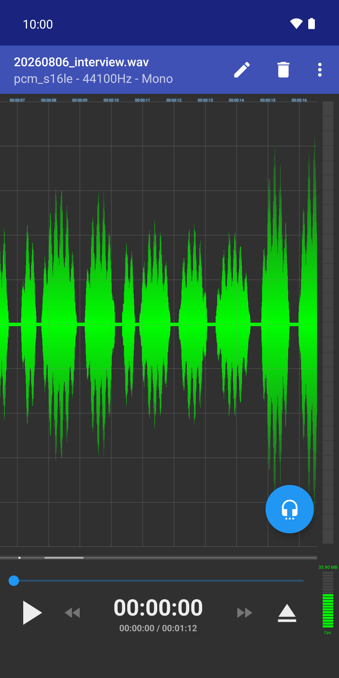 RecForge II — Wave editor with selection